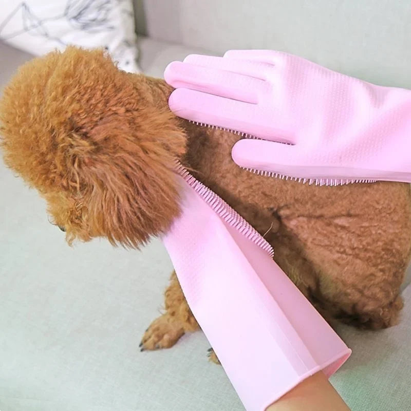 Pet Grooming Gloves – Dog & Cat Bathing Hair Removal Scrubber