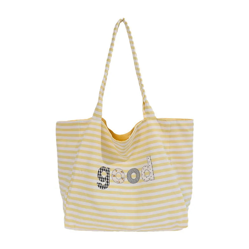 Striped Canvas Tote Bag – Large Women's Shoulder Bag | Nixie