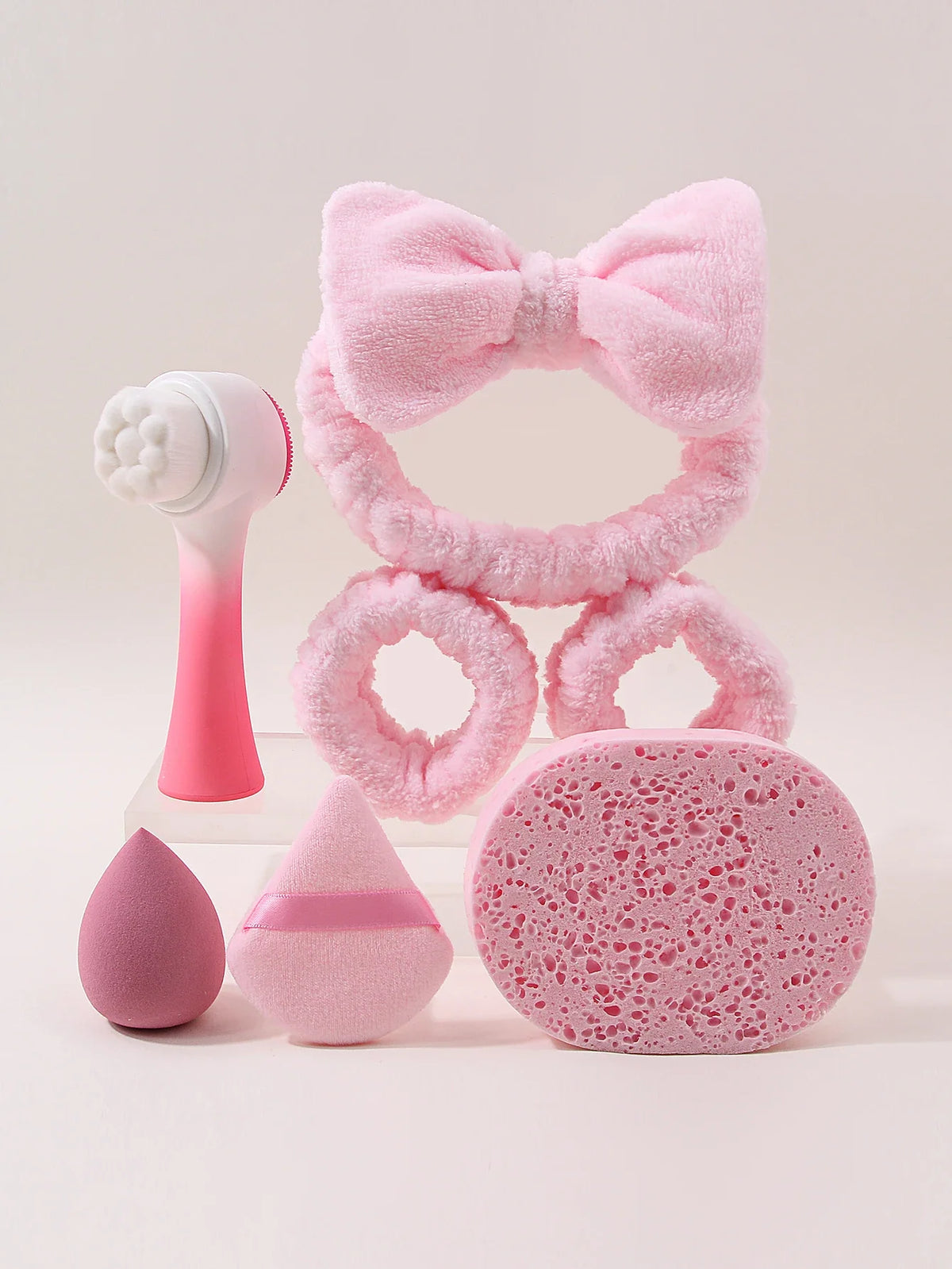 7-Piece Makeup Tool Set – Hair Band, Puffs & Facial Brush Kit