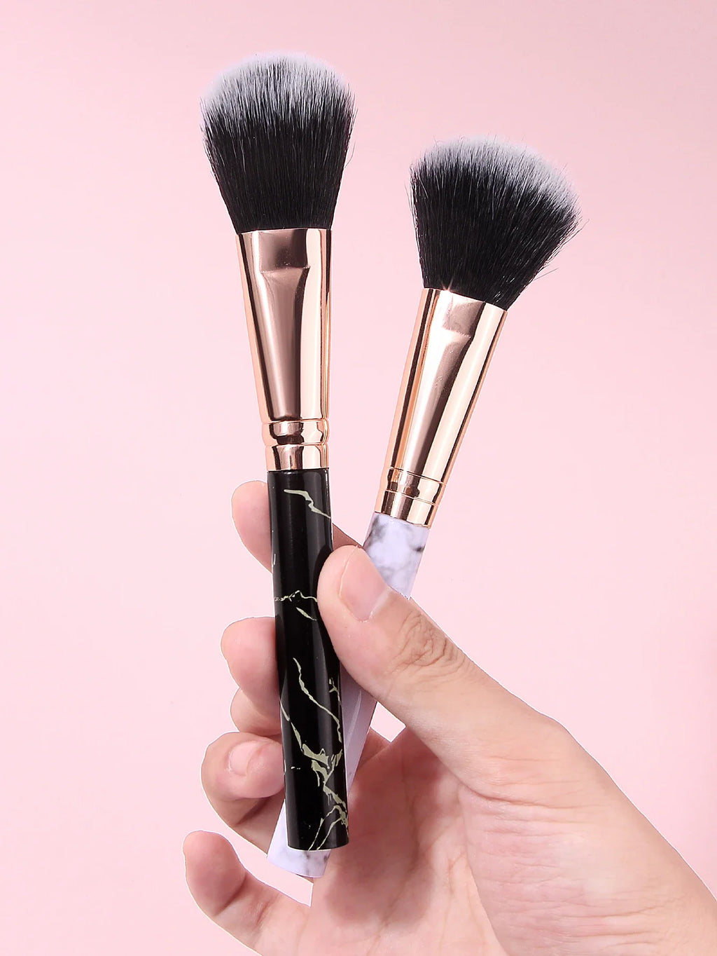2Pcs Marble Handle Blush Brushes – Soft Fluffy Face Makeup