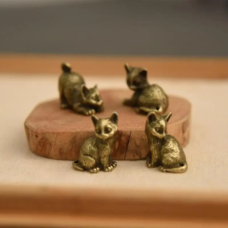 Brass Cat Figurine Miniature Tea Pet Desktop Ornament | 4 Styles