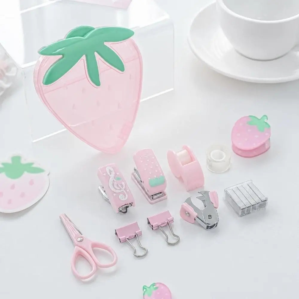 9-Piece Mini Strawberry Stapler & Puncher Stationery Set