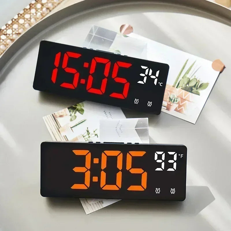 Voice Control LED Digital Alarm Clock – Dual Alarm & Temp