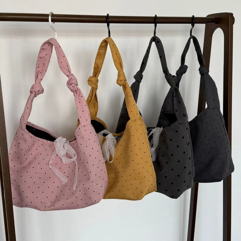 Women's Large Canvas Tote Bag – Polka Dot Shoulder Bag