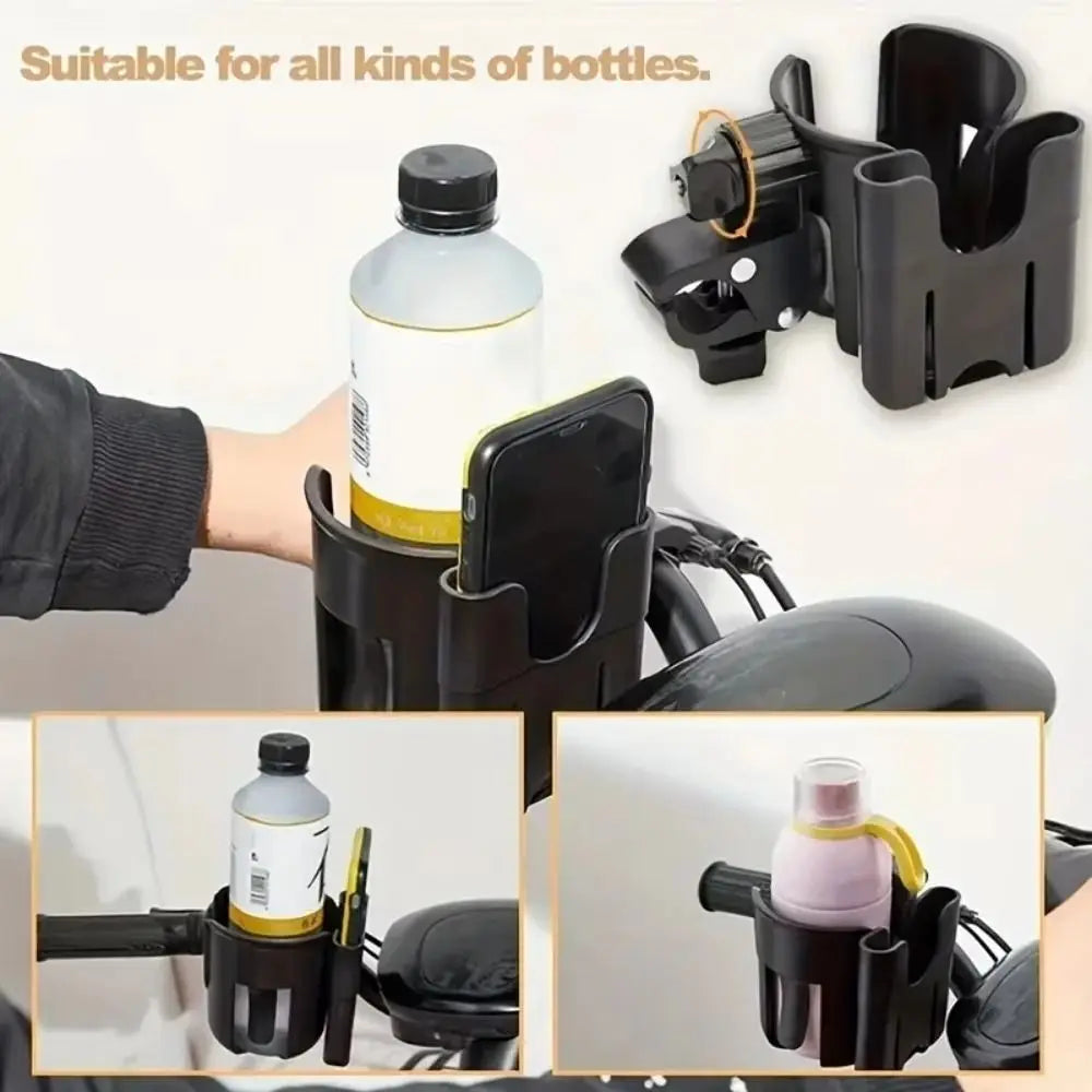 Universal 2-in-1 Stroller Cup & Phone Holder – 360° Rotating