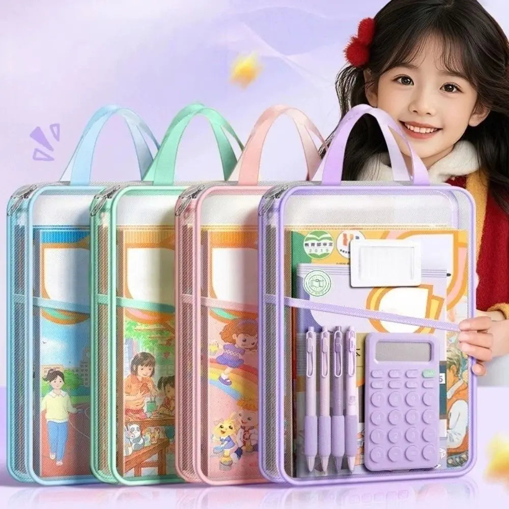 A4 Mesh Stationery Bag – 3-Layer Zipper, Large Capacity