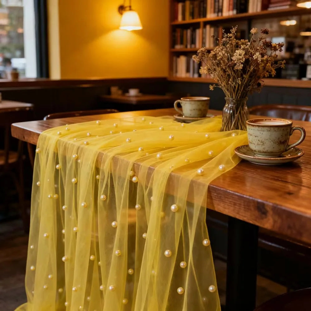 Pearl Tulle Sheer Table Runner 0.75×3M – Wedding & Party Décor