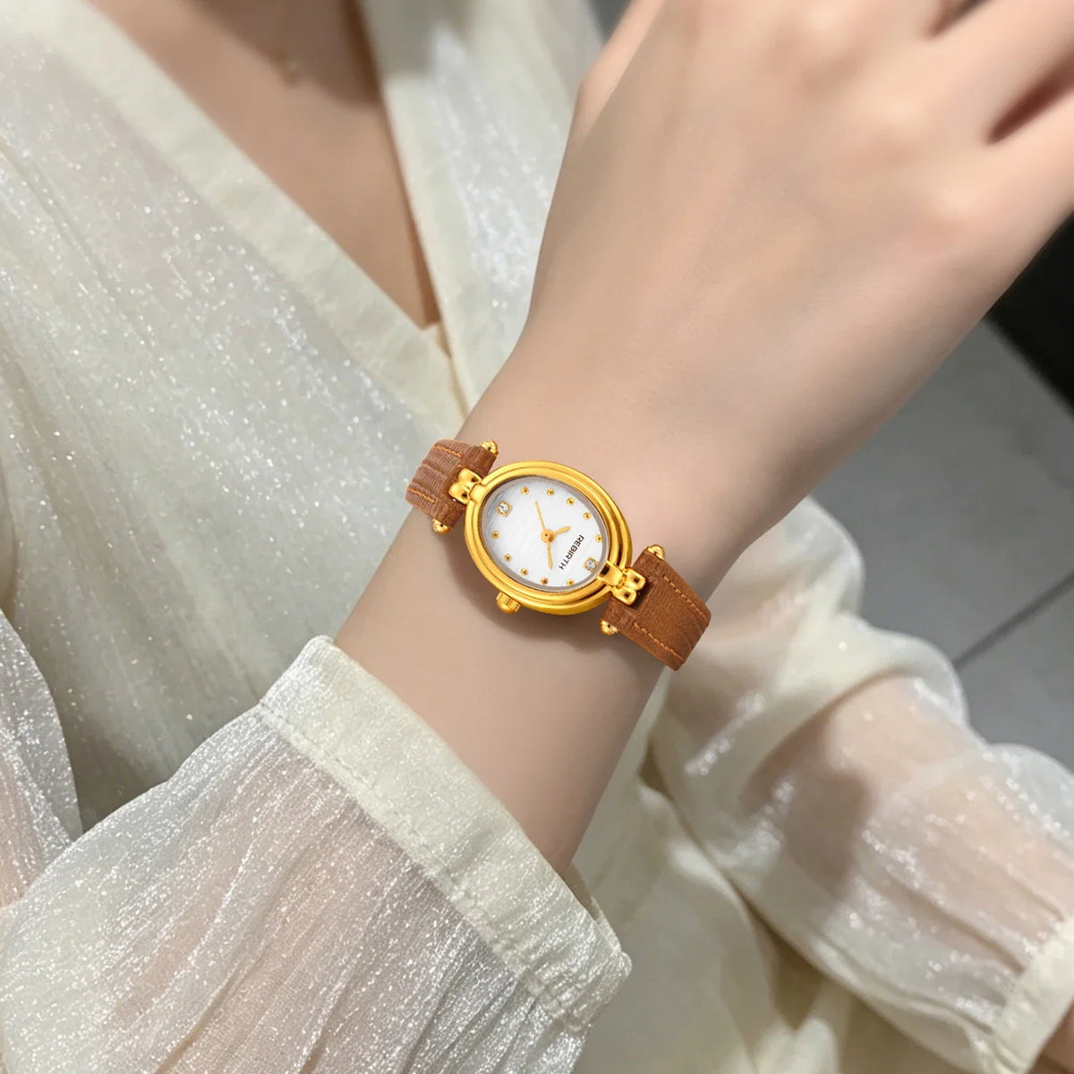 REBIRTH Women's Quartz Watch – Elegant Leather Band, Alloy Case