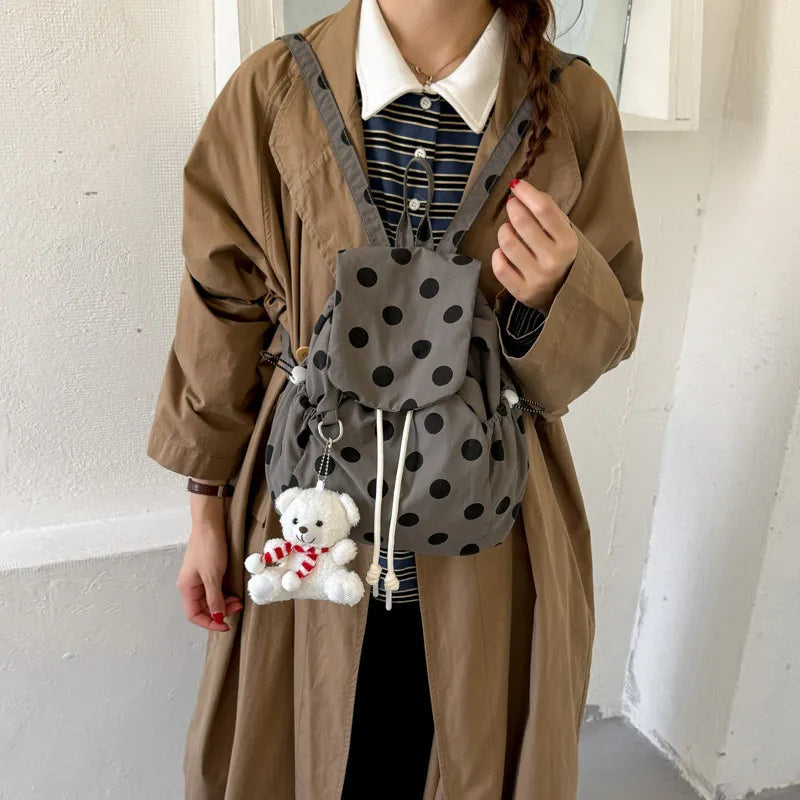 Korean Polka Dot Nylon Backpack – School & Commuter Bag