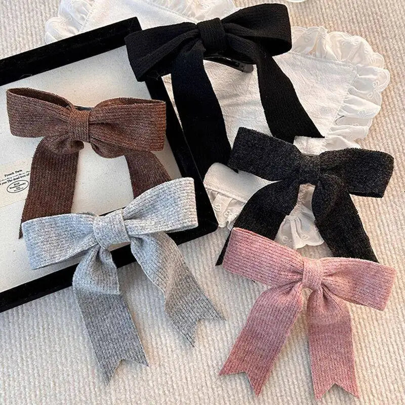 Korean Knitted Bow Hair Clip – Sweet Duckbill Hairpin for Women