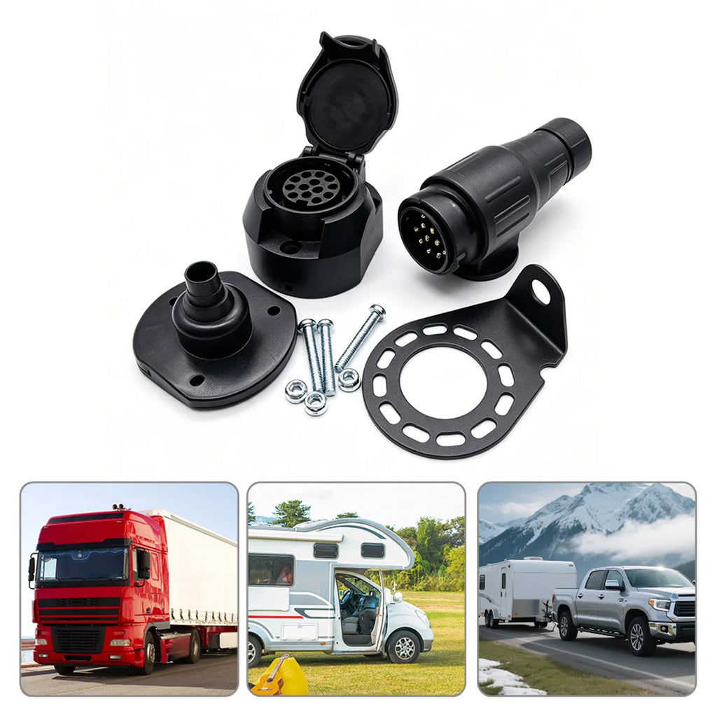 12V 13-Pin Trailer Connector Socket & Plug Adapter for RV Caravan