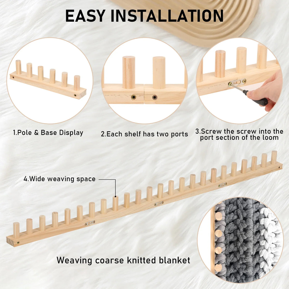 Wooden Chunky Knitting Loom – 47" Blanket Weaving Frame Kit