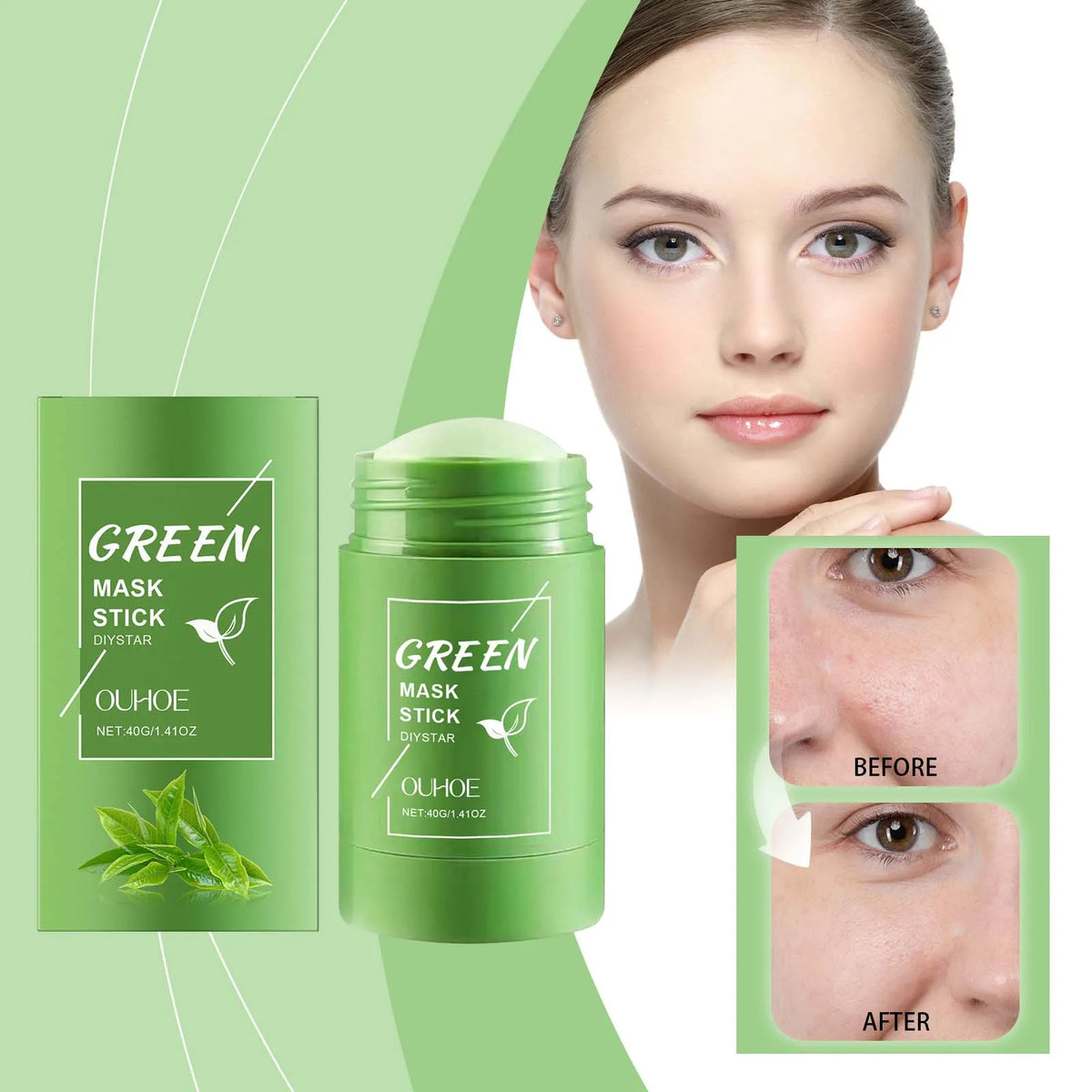 OUHOE Green Tea Solid Face Mask Stick | Pore Cleansing 40g