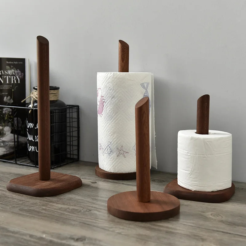 Solid Wood Kitchen Rack – Vertical Tissue & Cling Film Holder