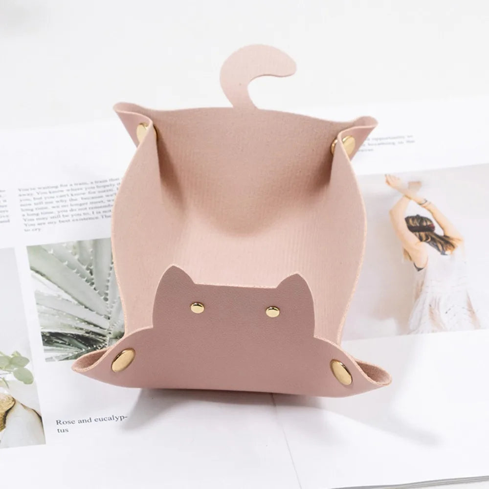 PU Leather Folding Hexagonal Dice Tray – Cute Cat Storage Tray