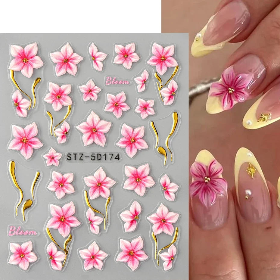 Pink Floral Nail Art Stickers – Spring Flower Nail Decals 2pc