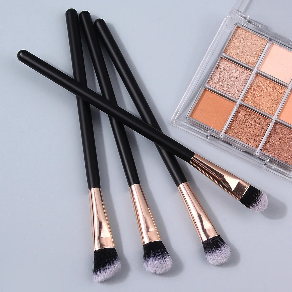 4-Piece Eyeshadow Brush Set | Black Gold Wood Handle Makeup