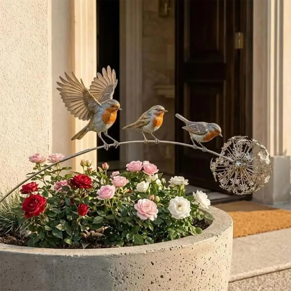 Metal Robin Garden Stakes – Weather-Resistant Bird Yard Decor