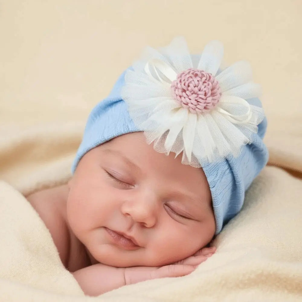 Soft Cotton Infant Turban Hat – Elastic Flower Baby Headscarf