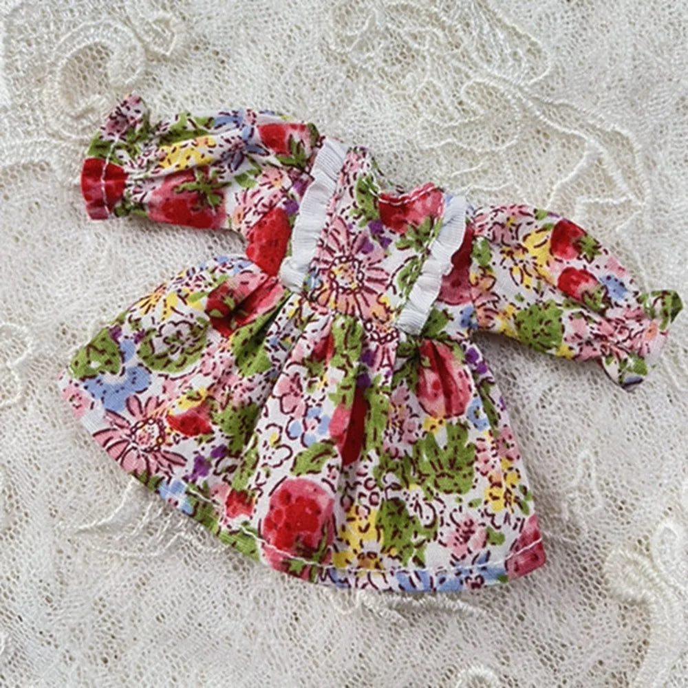 Printed Long Sleeve Doll Dress – 1/12 BJD OB11 Clothes