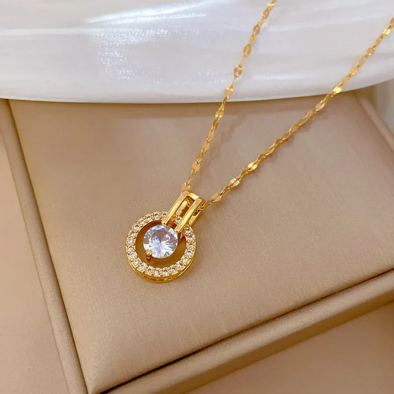 Women's Gold Hoop Pendant Necklace – Stainless Steel Choker