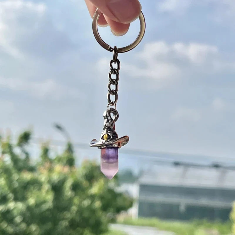 Natural Amethyst Hexagonal Crystal Witch Hat Pendant Necklace