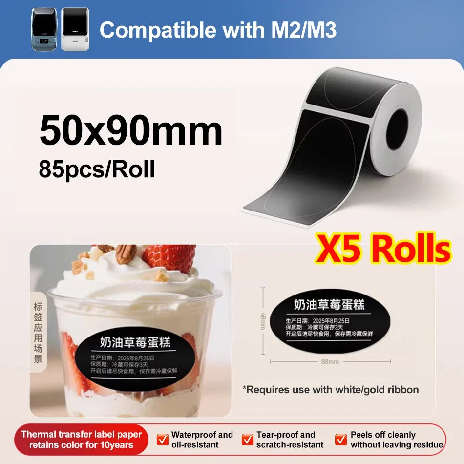 Niimbot M2/M3 Thermal Transfer Black Labels – Multi-Shape Rolls