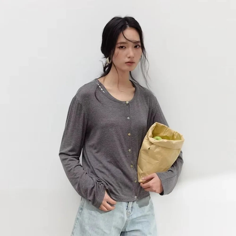 Women's Single Breasted Long Sleeve Knit Cardigan