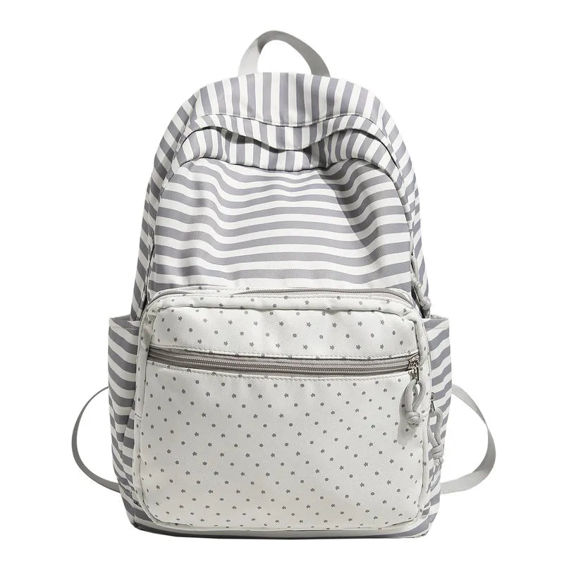 Korean Striped Patchwork Backpack – Large Capacity School Bag