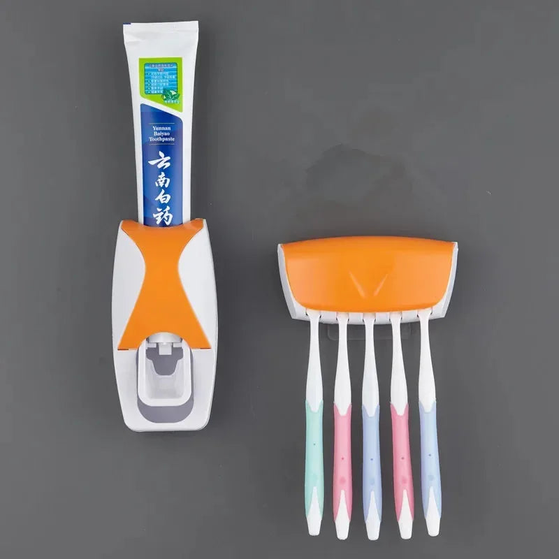 Wall Mounted Toothbrush Holder & Toothpaste Dispenser Set