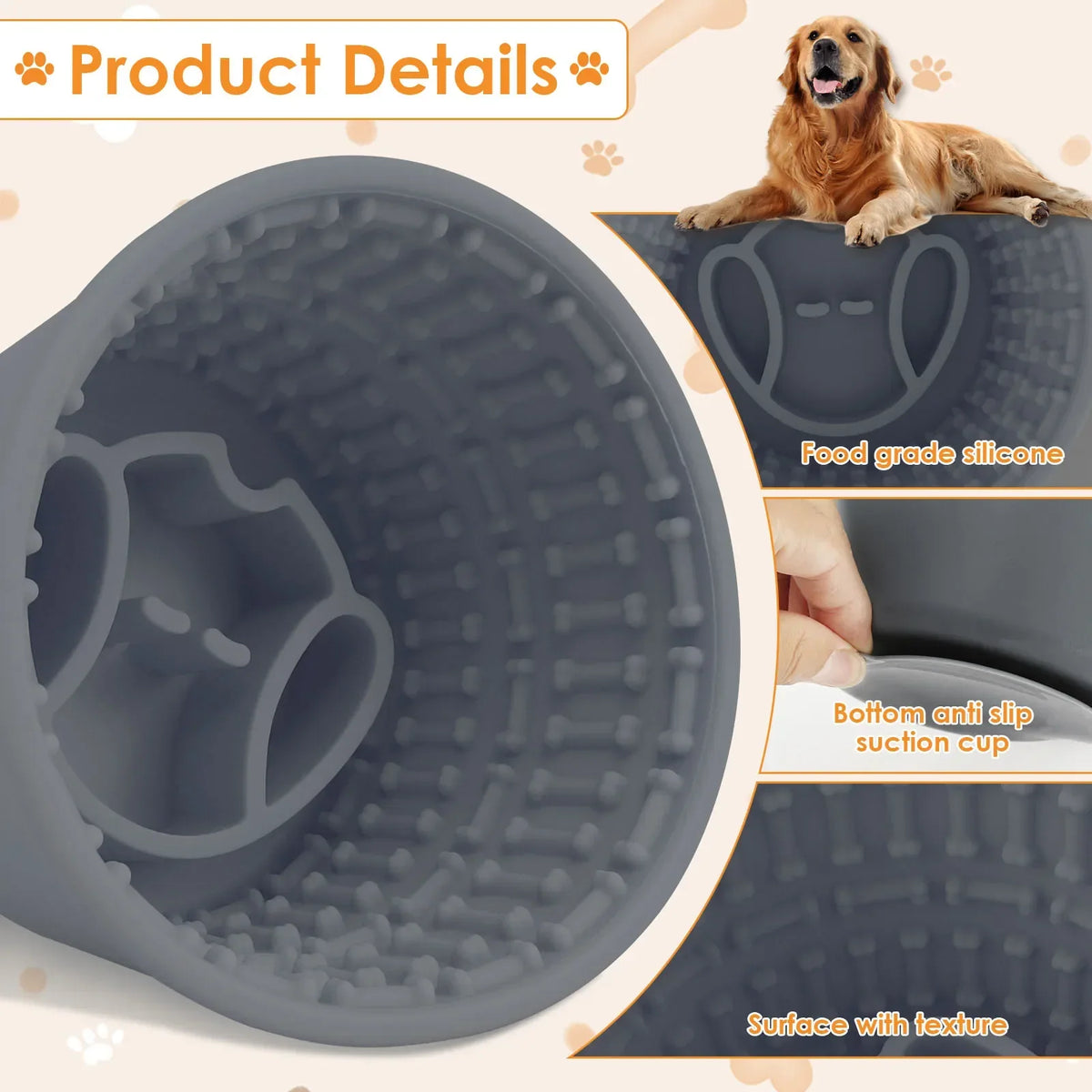 Silicone Slow Feeder Dog Bowl – Large, Anti-Skid Suction Cup