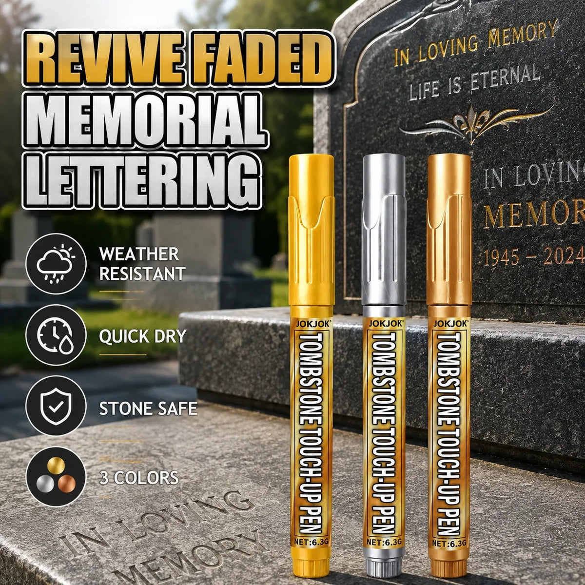 Tombstone Marker Pen – Gold, Silver & Copper for Granite Stone