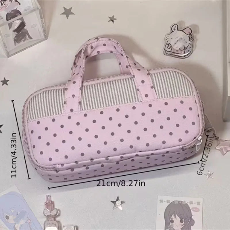 Large Polka Dot Makeup Bag – Double Layer Cosmetic Organizer