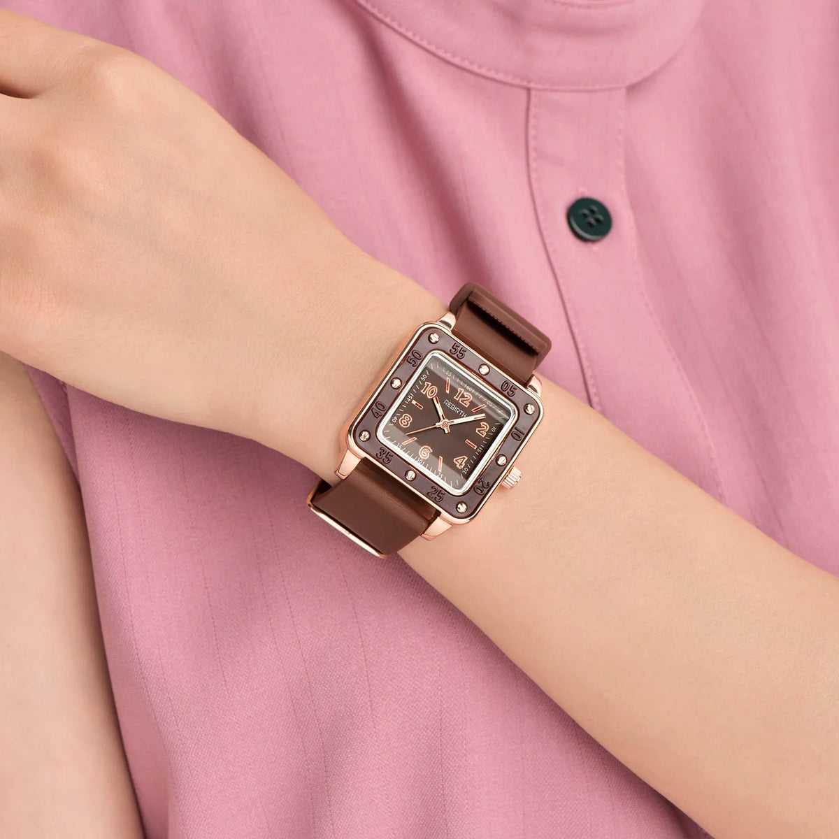 REBIRTH Women's Quartz Watch – Square Dial & Silicone Band