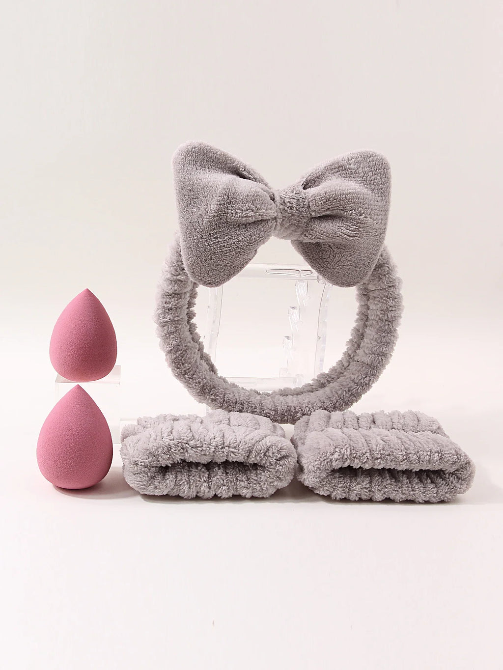 5-Pc Coral Fleece Bow Headband & Wristband Spa Set