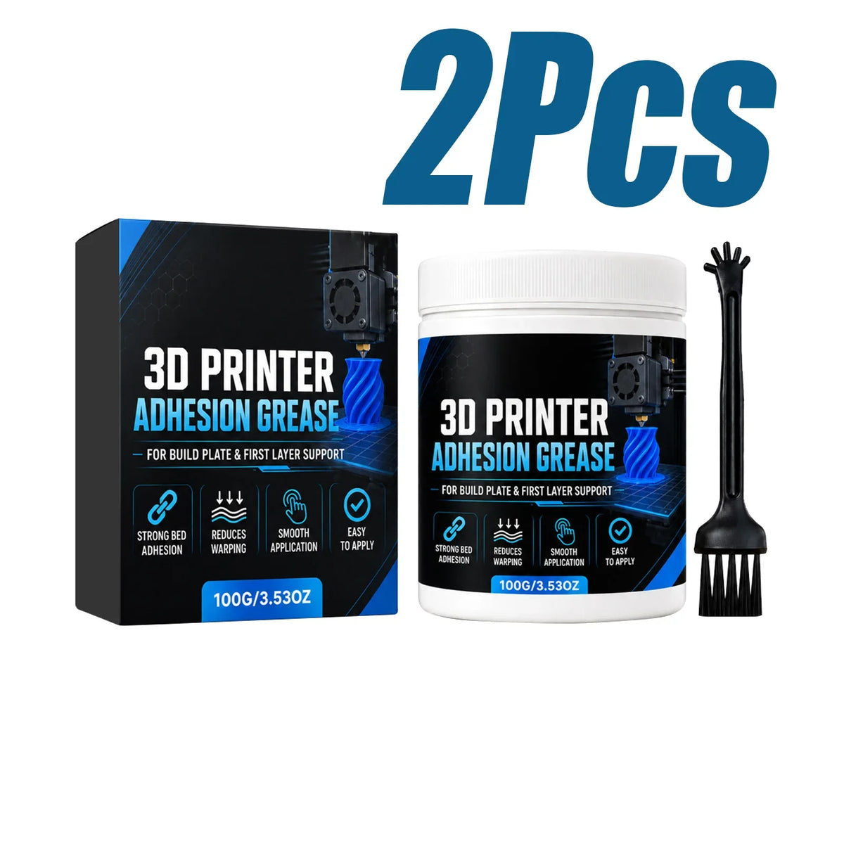 3D Printer Bed Adhesion Grease with Brush – PLA ABS PETG