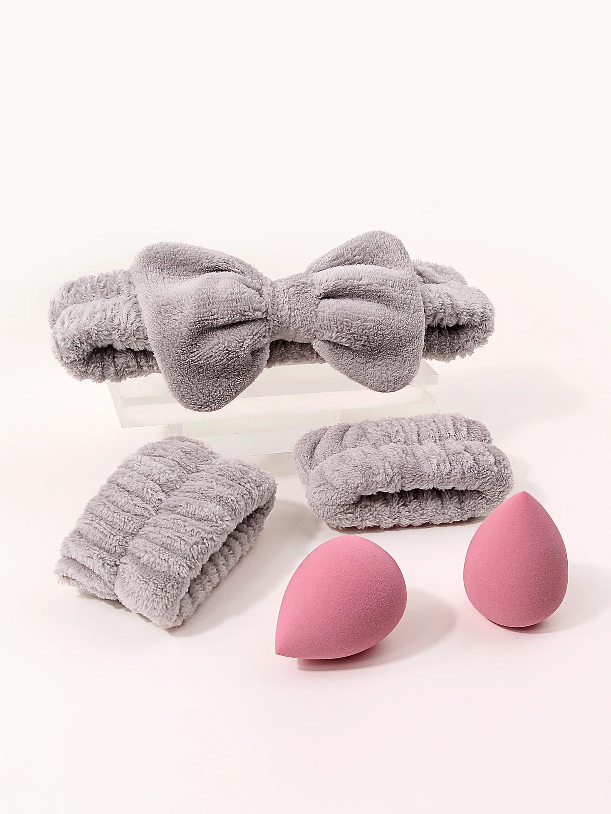 5-Pc Coral Fleece Bow Headband & Wristband Spa Set