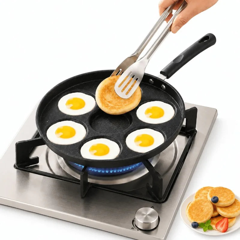 Cast Iron 7-Hole Egg Skillet Set with Tongs – Induction Safe