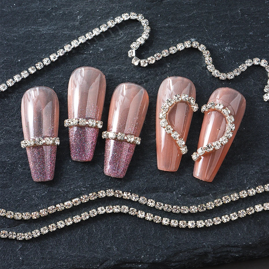 Luxury Sparkling Silver Chain Nail Art Decoration | Diamond DIY