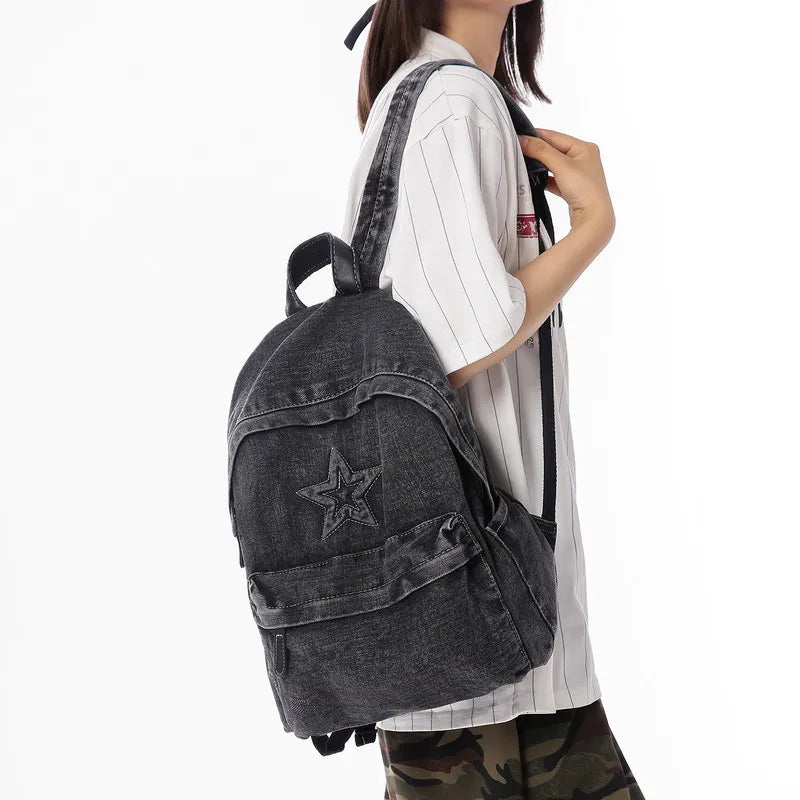 Korean Canvas Denim Backpack – Large Capacity, Waterproof