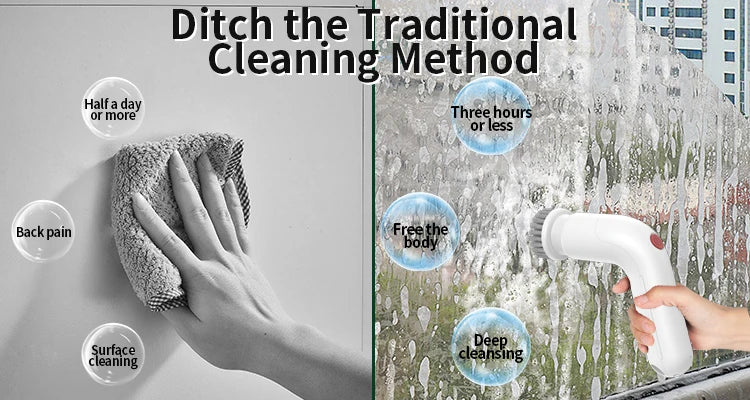4-in-1 Electric Cleaning Brush | Long Handle Kitchen & Bath
