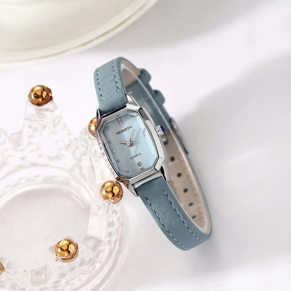 REBIRTH Unisex Square Quartz Watch – Leather Band, Water-Resistant