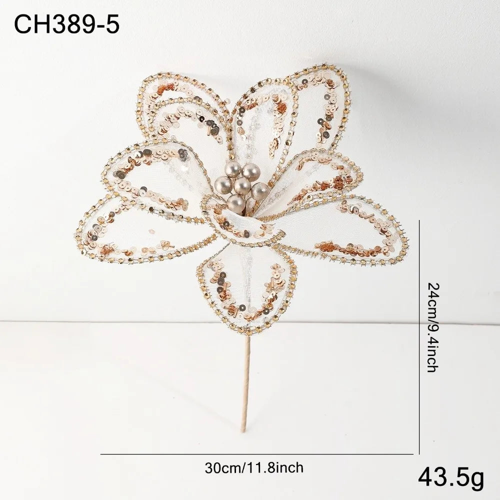 Large Glitter Artificial Poinsettia Christmas Flower Decoration