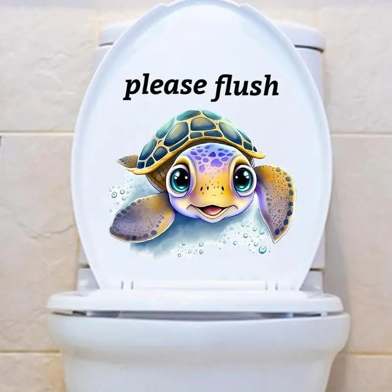 Funny Turtle Please Flush Toilet Sticker – Waterproof Decal