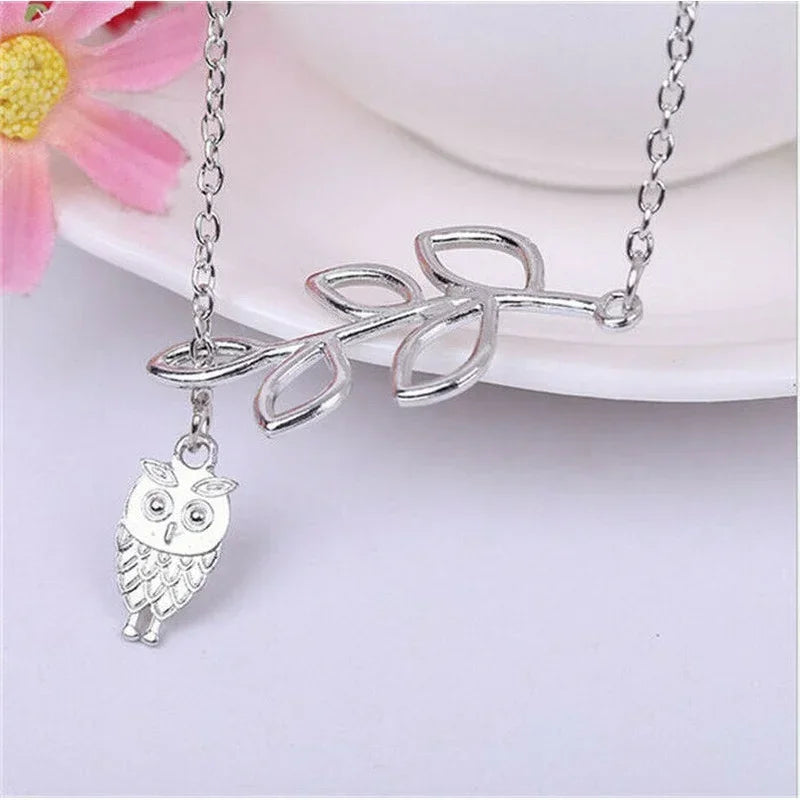 Women's Owl Charm Choker Statement Bib Necklace | Silver
