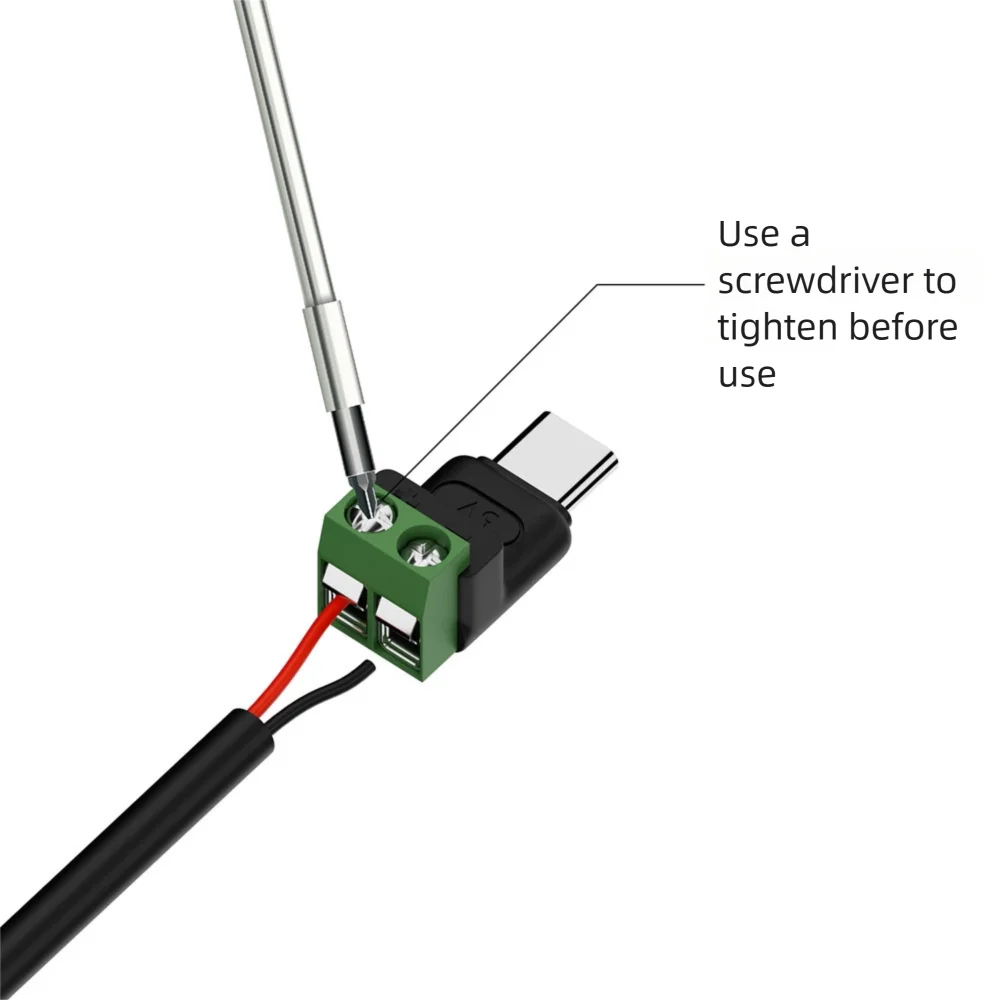 Solderless USB-C to 2-Pin Terminal Block Adapter 5V Screw Type
