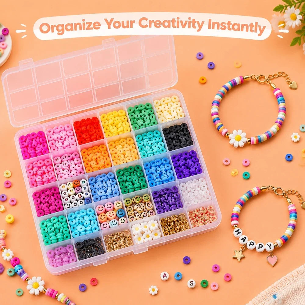 28-Cell Clear Plastic Storage Box with Dividers for Beads & Crafts