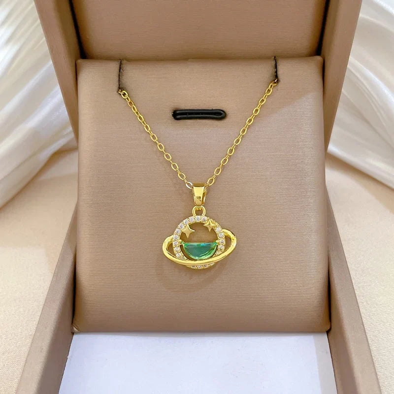 Star Galaxy Pendant Choker Necklace – Gold Stainless Steel