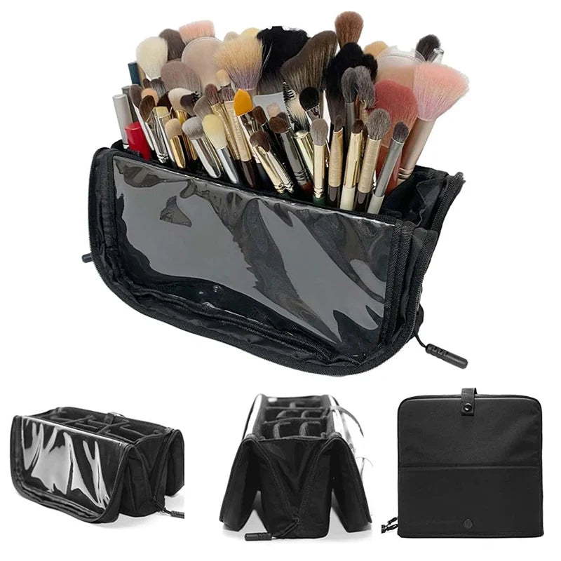 Stand-Up Makeup Brush Organizer Bag | Adjustable Dividers