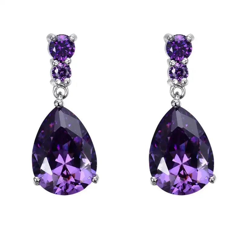 Women's Silver Purple Zircon Drop Earrings | Classic Fashion